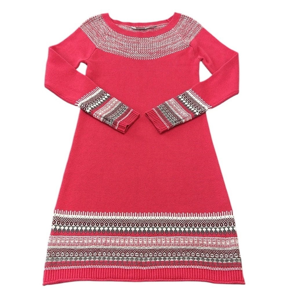 Athleta Pink Fair Isle Knit Sweater Dress Small Soft Cozy Rustic Lodge Winter